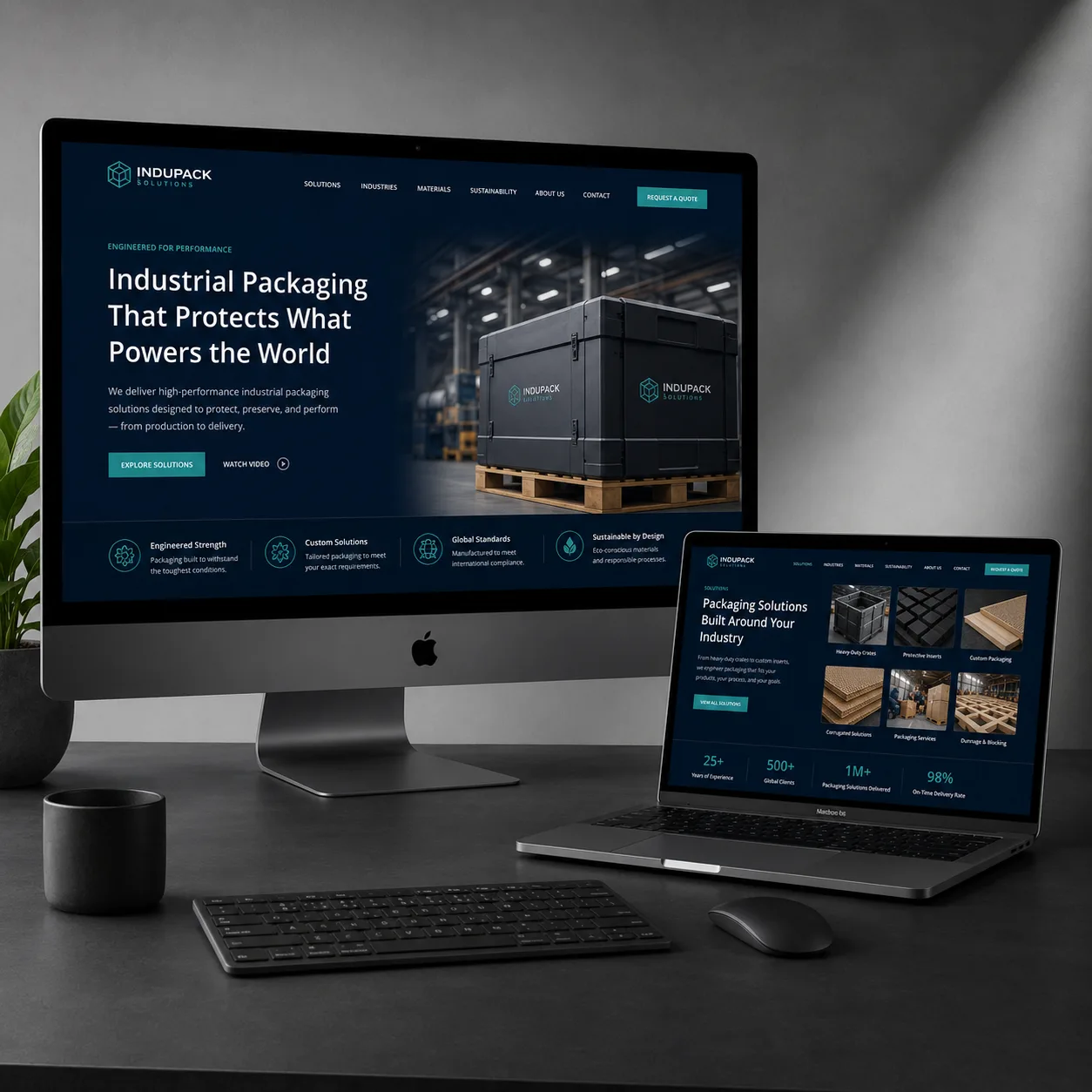 Industrial B2B website design mockup — Jahanifar Studio