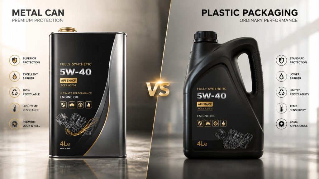 Metal can versus plastic lubricant packaging comparison