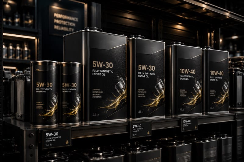Premium metal can packaging displayed in an industrial retail environment