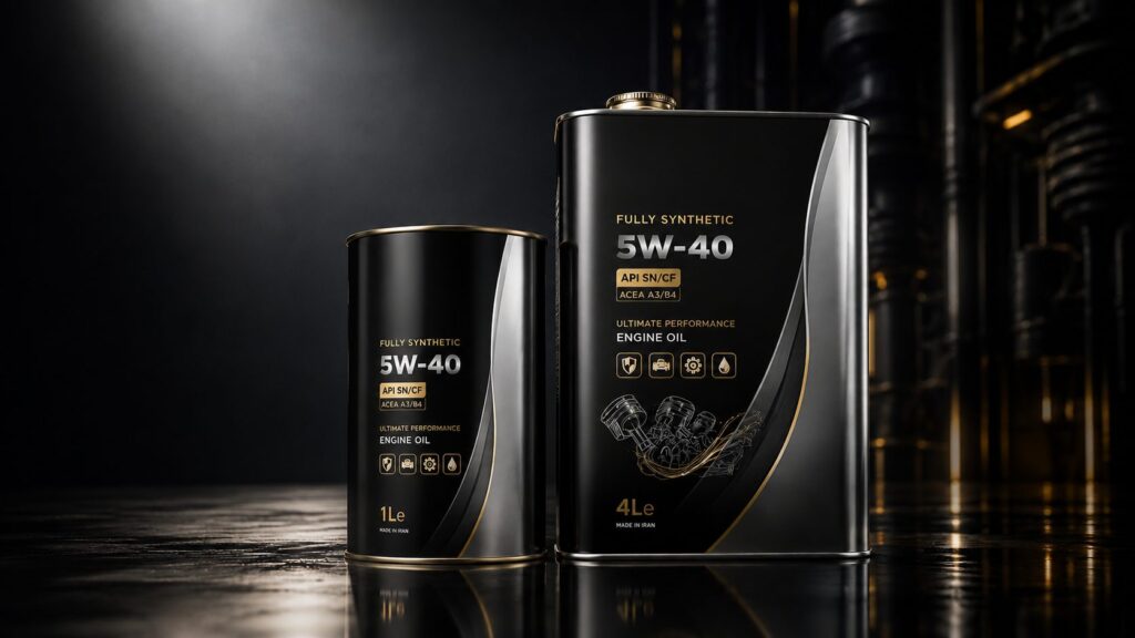 Premium lubricant packaging design for industrial motor oil brands