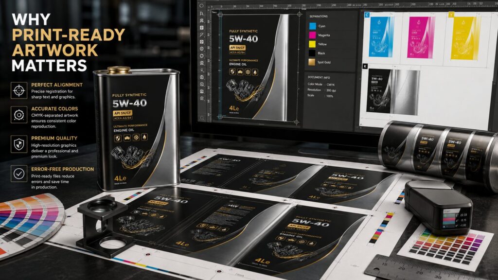 Print-ready artwork preparation for metal lubricant packaging