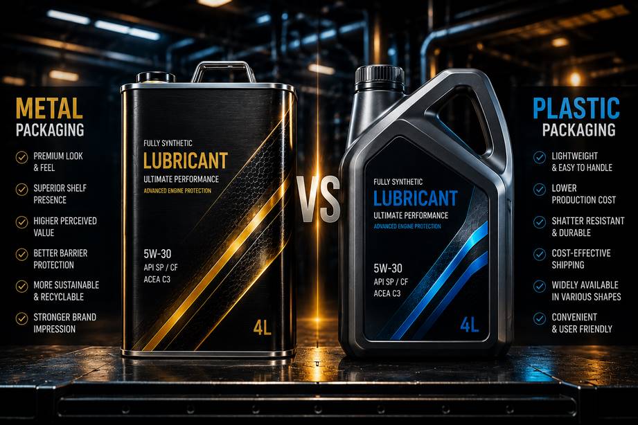 Metal and plastic lubricant packaging comparison in industrial markets