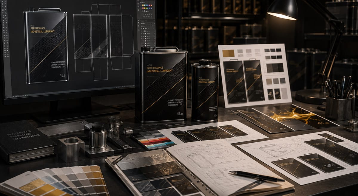 Print-ready packaging design process for premium industrial brands