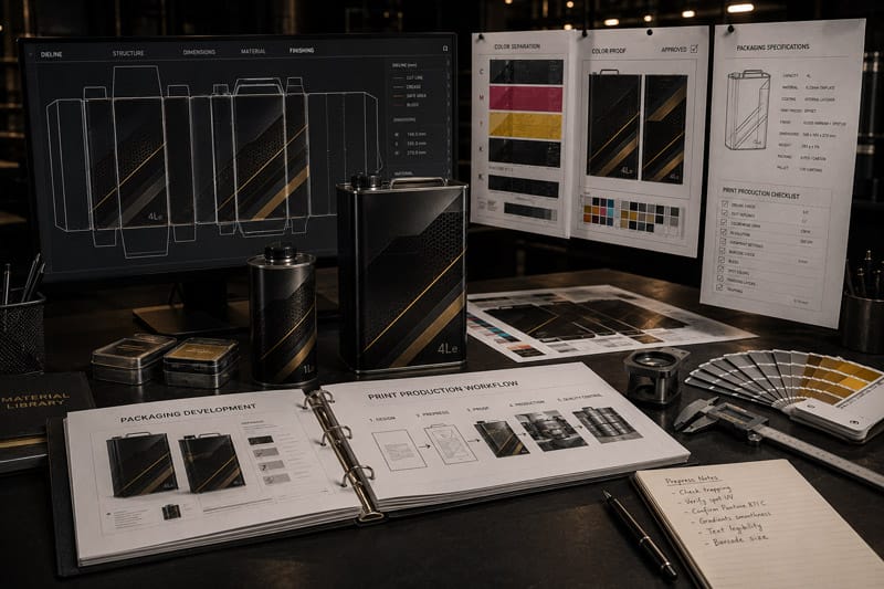 Professional print-ready packaging workflow for industrial packaging production