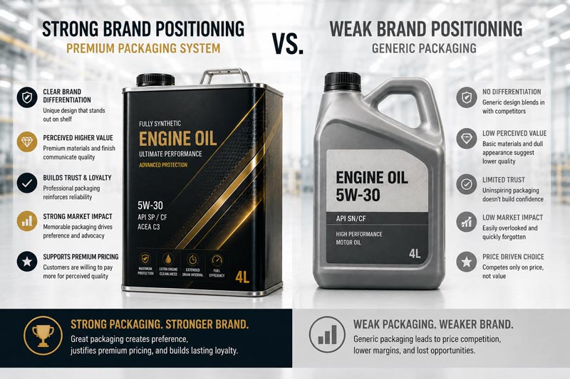 Strong versus weak brand positioning in lubricant packaging
